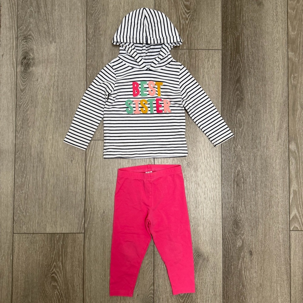 CARTERS 2PC SISTER HOODED LONG SLEEVE SHIRT AND LEGGINGS OUTFIT SET 24MO